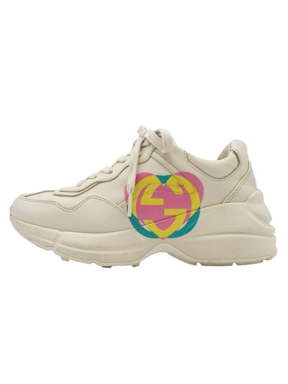 Gucci Rhyton Ivory Leather GG Heart Sneakers